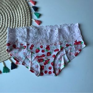 Victoria's Secret Lace Waist Cotton Hiphugger Panty White Cherries and Berries S